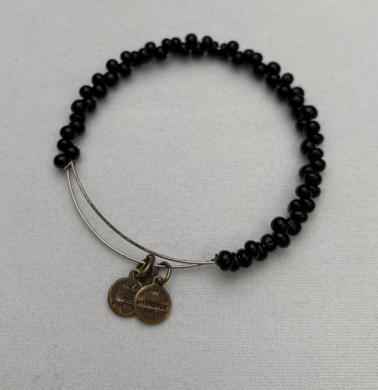 Alex And Ani Black Beaded Women’s Bracelet. Made In USA Easy Slide On