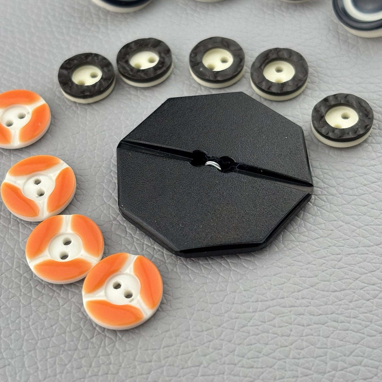 Black White Orange Button Lot ~ 35pc Plastic Sewing Craft Supply Mixed Set