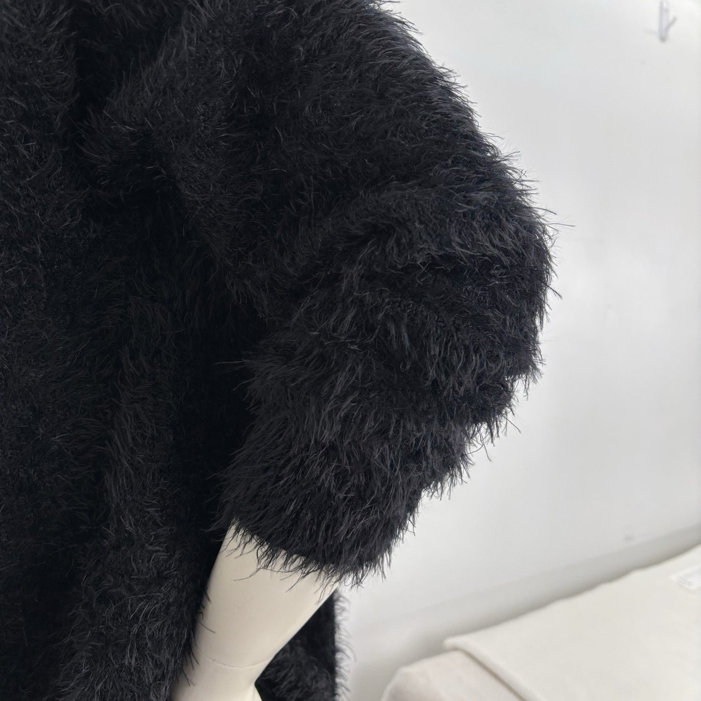 Black Fuzzy Open Front Mohair Look Oversized Cardigan Sweater Grunge Kurt Cobain