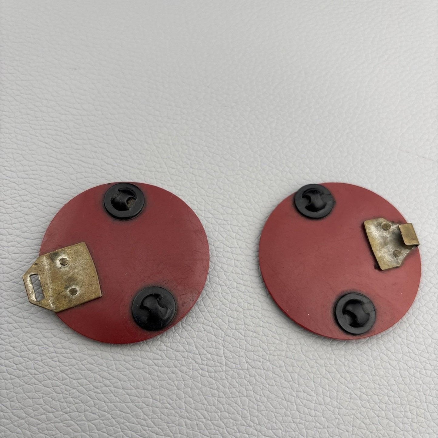 Rare 1930s Hand-Painted Bakelite & Brass Buttons — Oriental Market Scene, Red