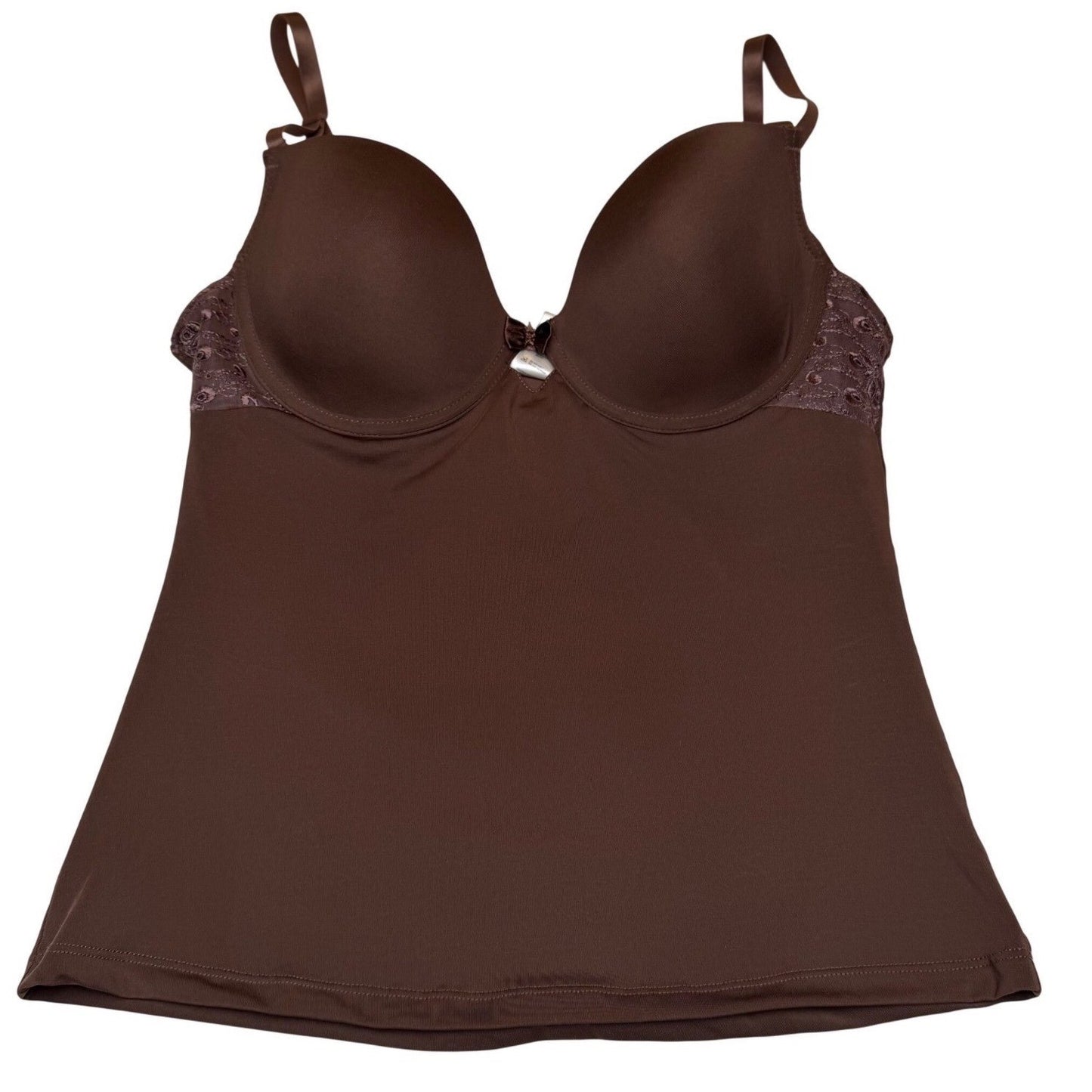 Truffles Brown Camisole Bra Top Underwire Lace Trim Y2K Coquette Romantic 36C