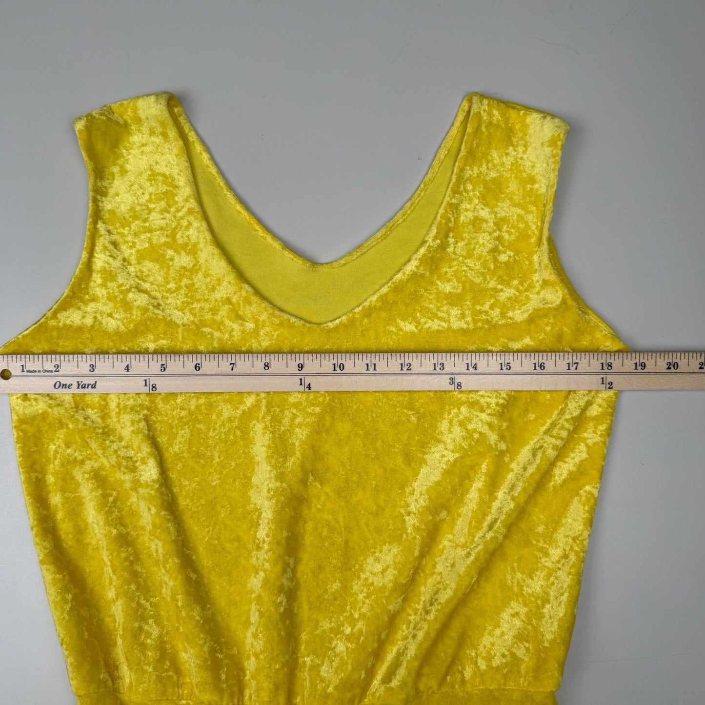 Vintage handmade Yellow 80's Romper Crushed Velvet Sleeveless V-Neck Retro Sz S