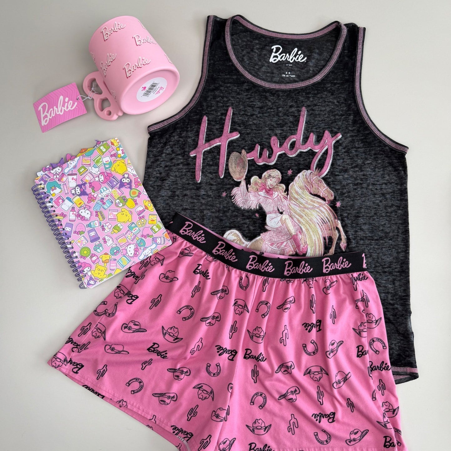 Barbie Pajama Set + Mug Howdy Cowgirl Pink Western Barbiecore Sleepwear Small