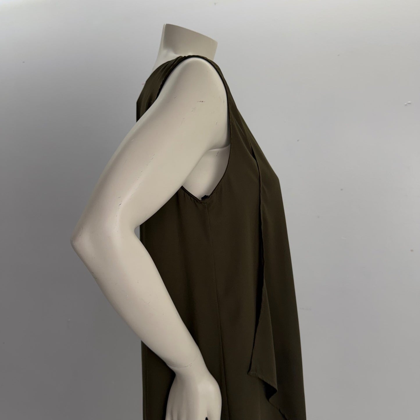 Olive Green High Low Draped V-Neck Top Sheer Dress Large Lagenlook Goblincore