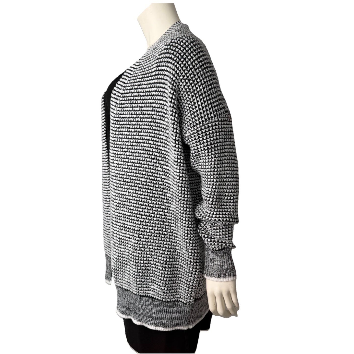 Women's Knit Cardigan – Black White Open Front Slouchy Longline Sweater Size XXL