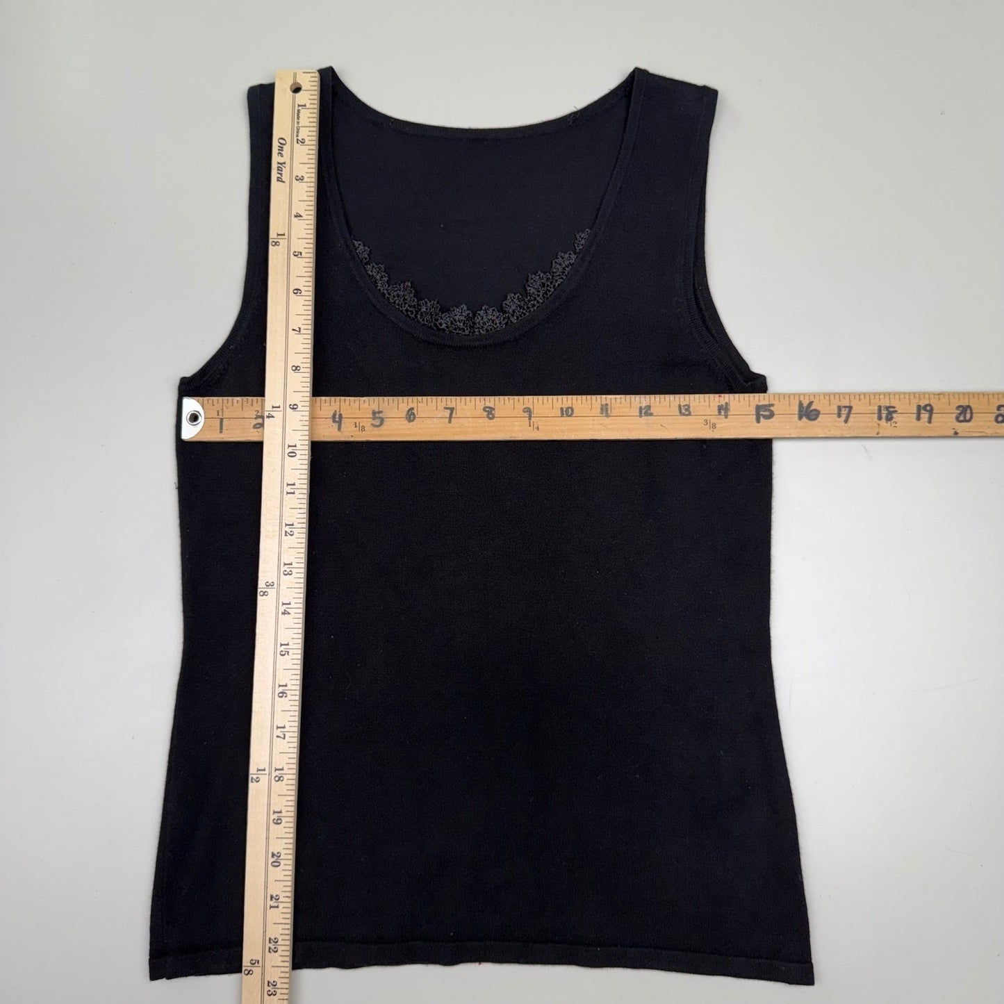 Vintage Tank Top Crochet Lace Trim Scoop Neck Coquette 90s Stretchy Black Small