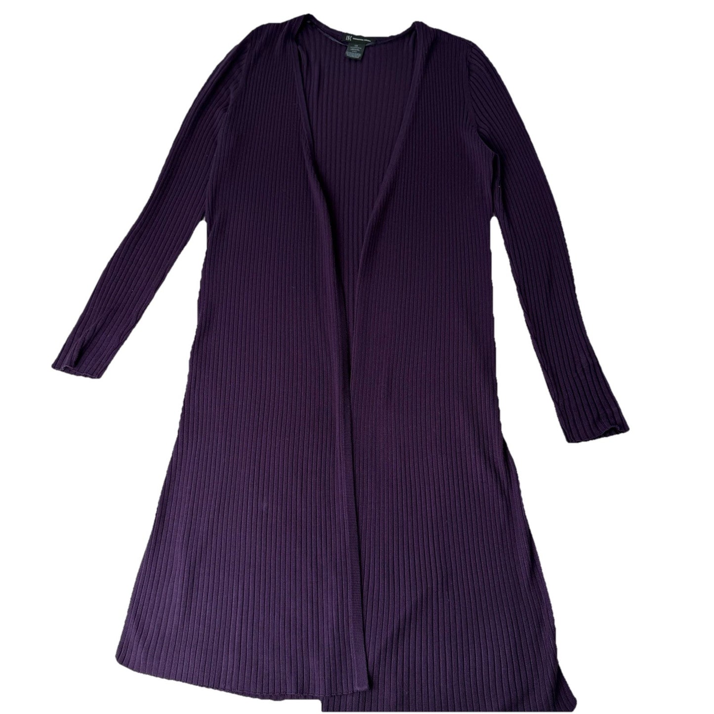 INC International Concept Ribbed Sz Large Cardigan Purple Sweater Open Front