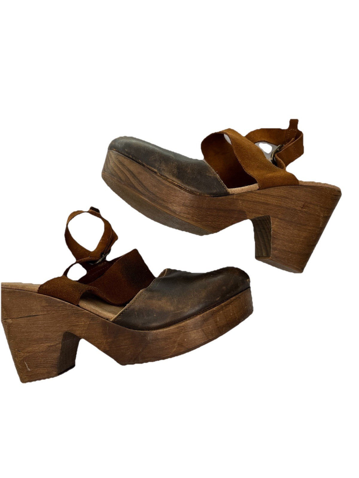 Free People Women’s Clogs Festival Boho Hippy Brown Leather Distressed Size 7.5