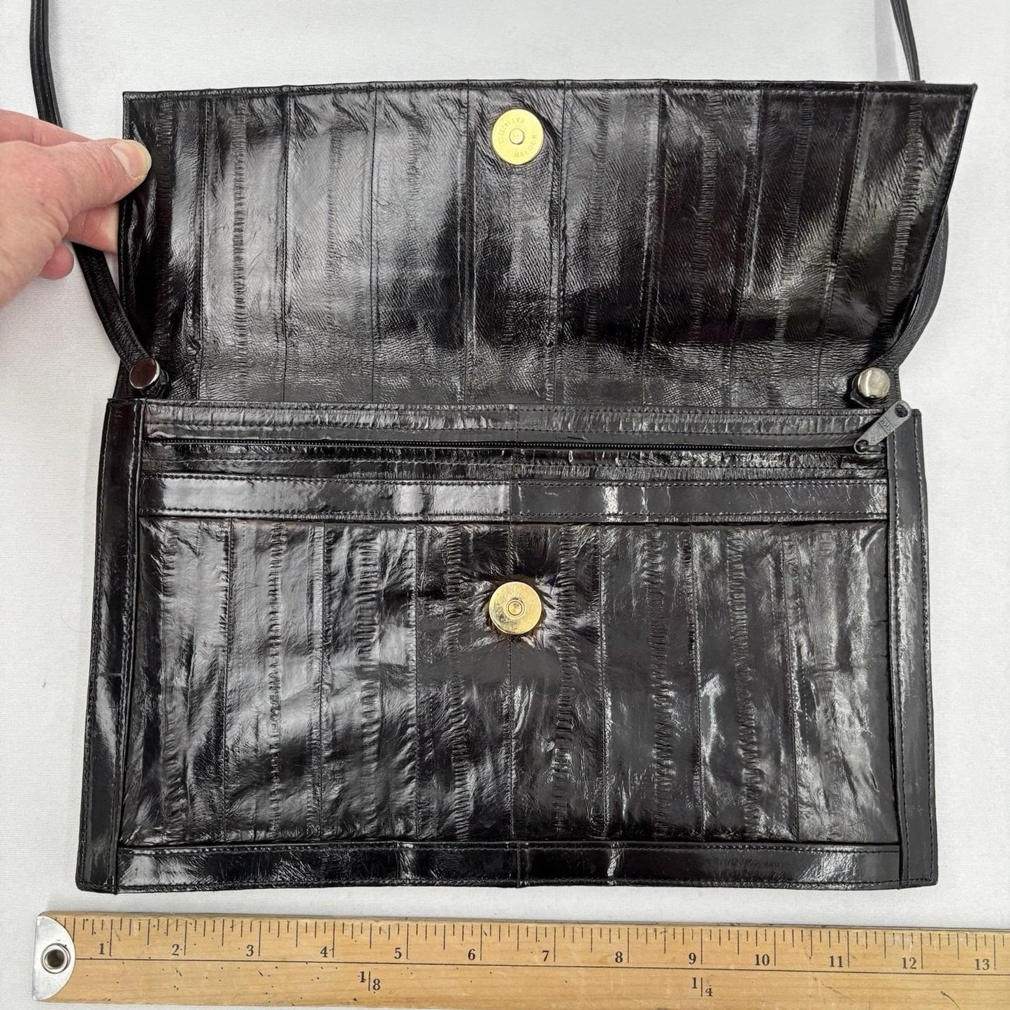 Vintage Black Eel Skin Clutch Leather Classic Quiet Luxury Old Money Mob Wife