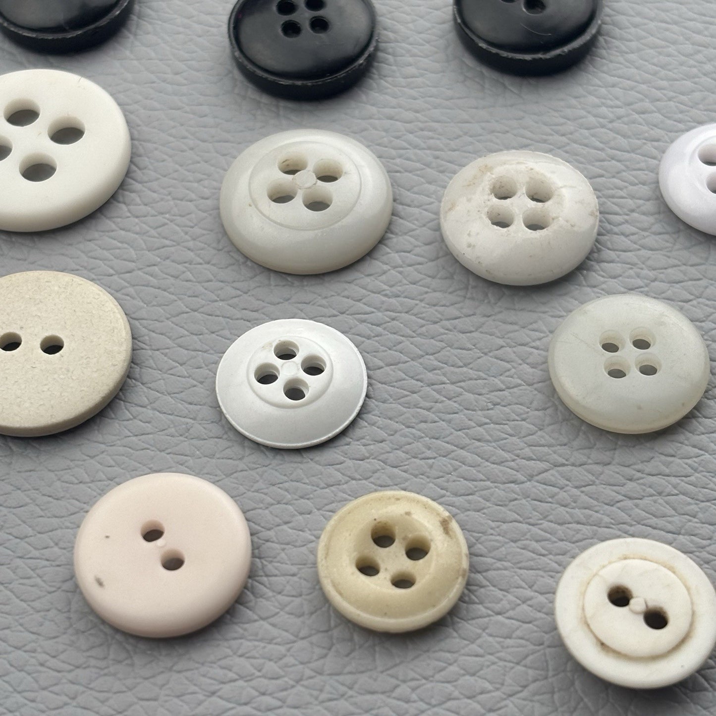 Vintage Button Lot Neutral Mix 50pcs | Shell, Casein, Plastic, Carved & Novelty