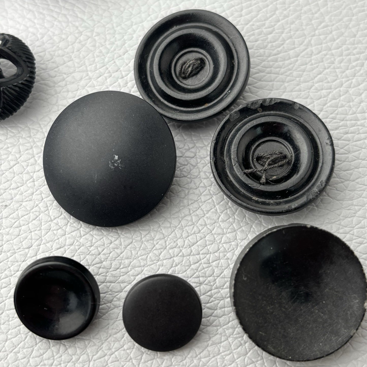Vintage Black Glass & Early Plastic Button Lot Textured Carved & Openwork
