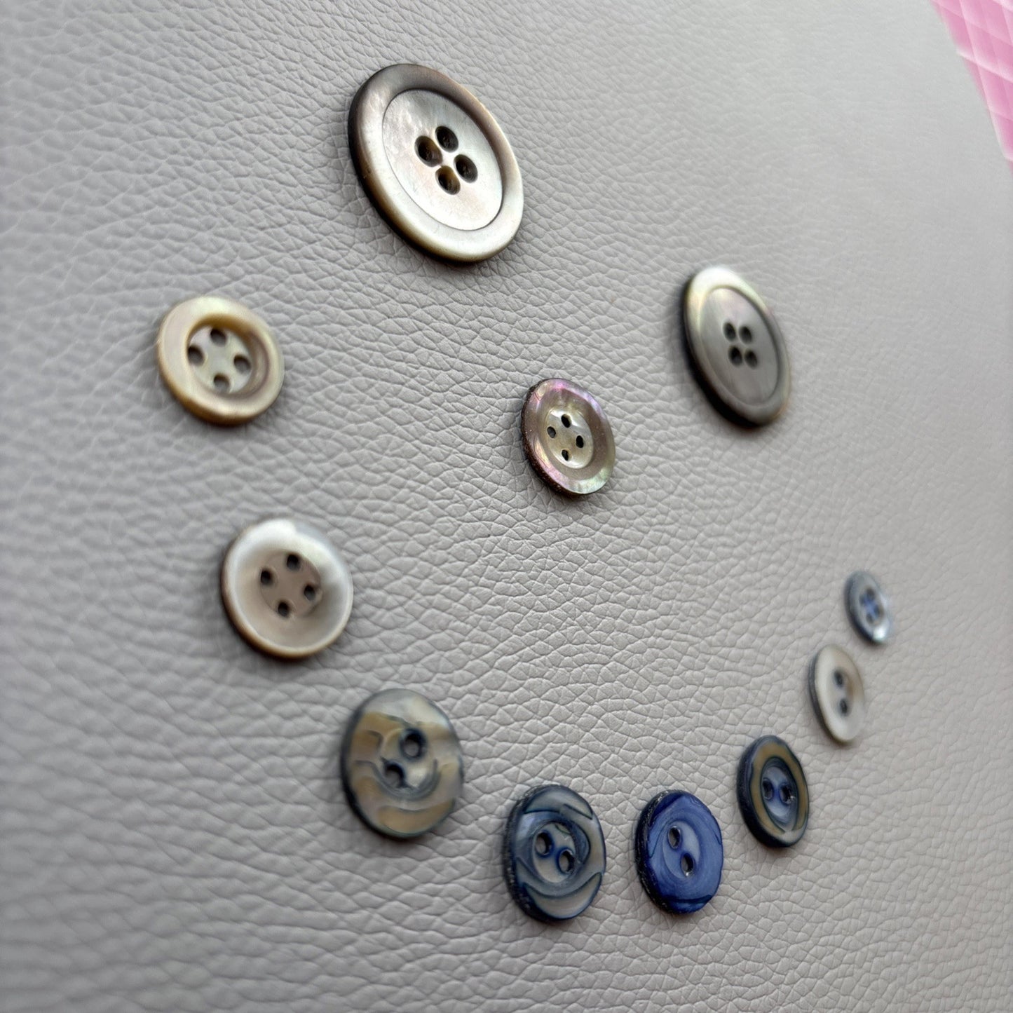Vintage Mother Of Pearl Buttons. Lot Of 11 Two Hole And Four Hole Round Buttons