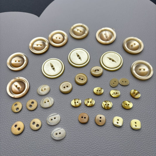 Vintage Mixed Button Lot (60pcs) – Earth Tone Neutrals + Soft Pastels  40’s-60’s