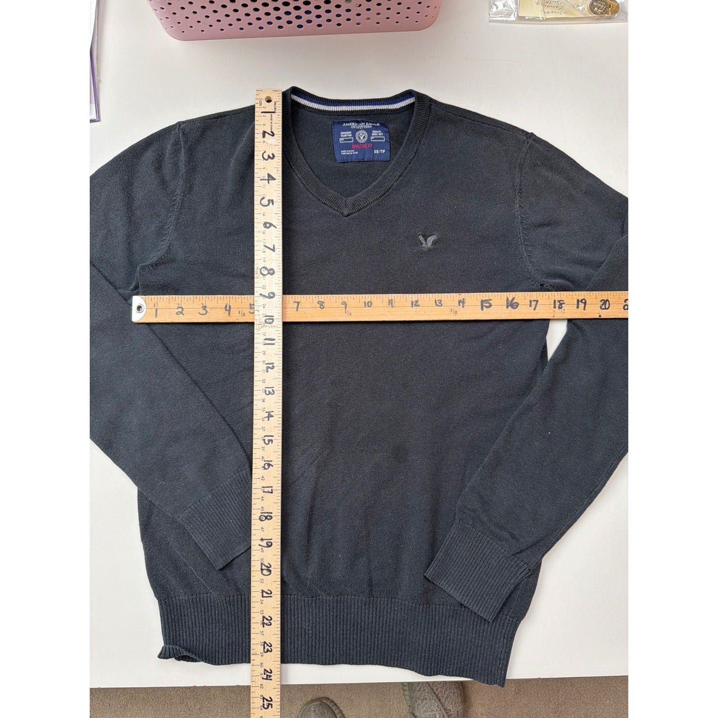 AE V-Neck Sweater Faded Black Athletic Fit Dark Academia Preppy School Size XS