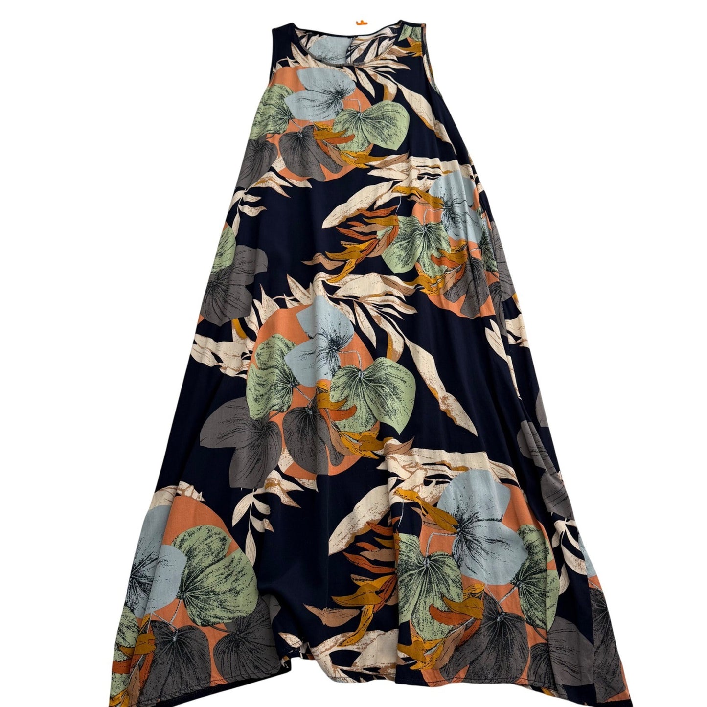 Tropical Leaf Print Sleeveless Maxi Shift Dress Medium Boho Naturecore Coastal