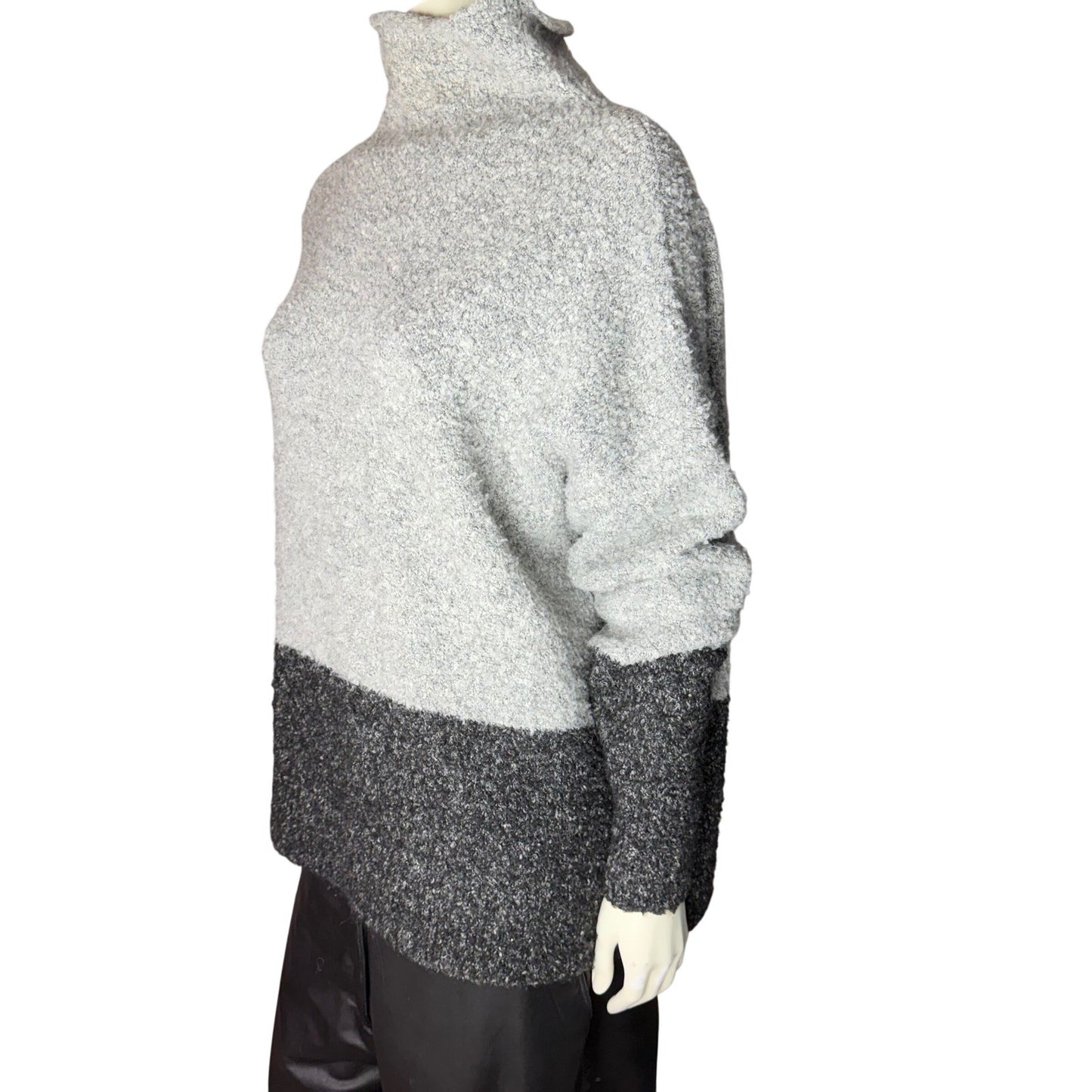 Karen Kane Sweater Boucle Knit Colorblock Funnel Neck Oversized Cozy Grey XXL