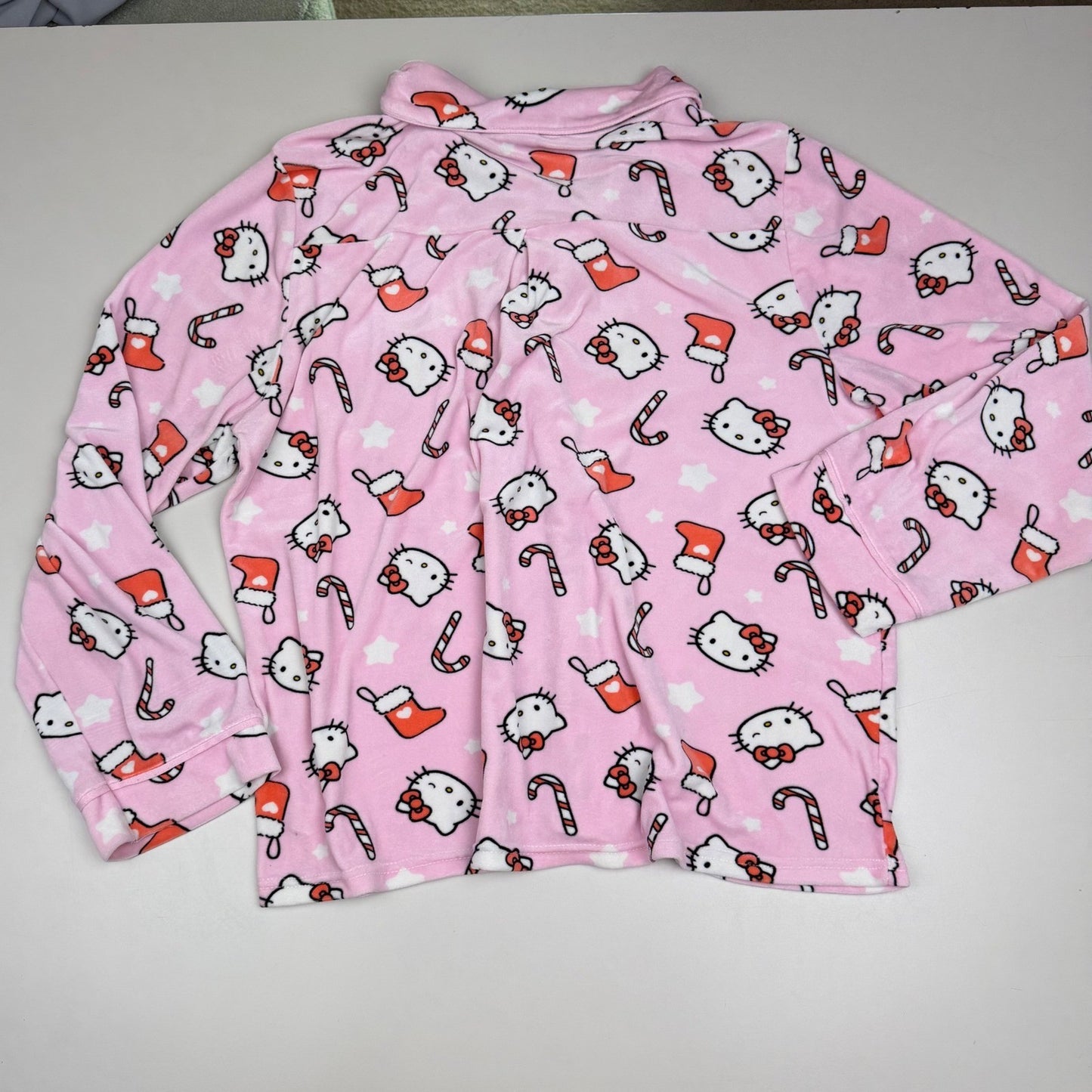 Hello Kitty Pajama Set Christmas Pink Plush Kawaii Coquette Sanrio Sleepwear XL