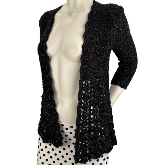 Vintage Handmade Black Cardigans Womens 3/4 Sleeve Cottagecore Tradwife