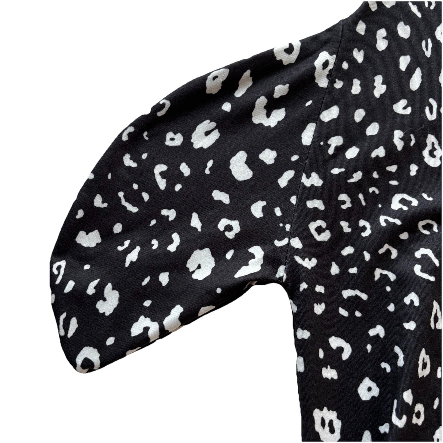 Women’s Black White Animal Print Midi Dress XL Stretch Knit Asymmetrical Buttons