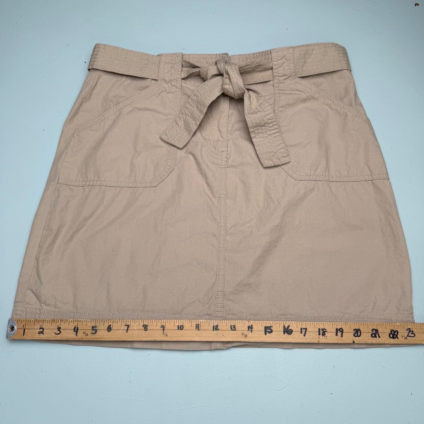 Arie Ariella Skirt Khaki Tan Cotton Belted Basiccore Coastal Grandma Women XL