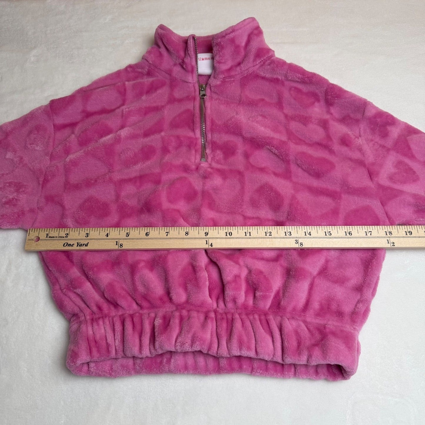 NOBO Pink Heart Pullover Plush Fleece Cropped Quarter Zip XS princesscore Y2K