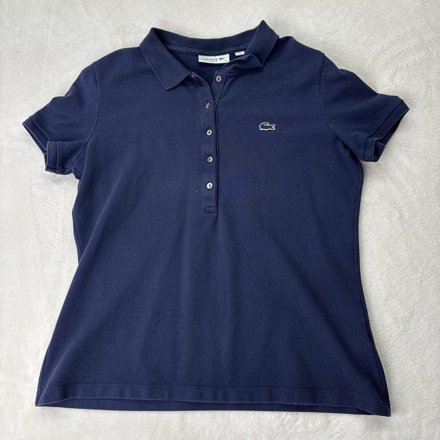 Lacoste Slim Fit Women’s Polo Shirt Navy Blue Size 42 Short Sleeve Classic Croc