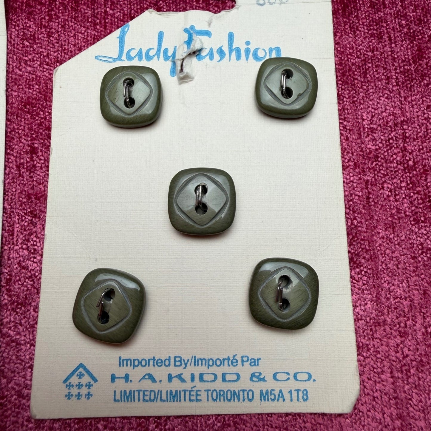 Lady Fashion Vintage Buttons Lot 5 Cards Gold Glitter Olive Green Retro MCM OS