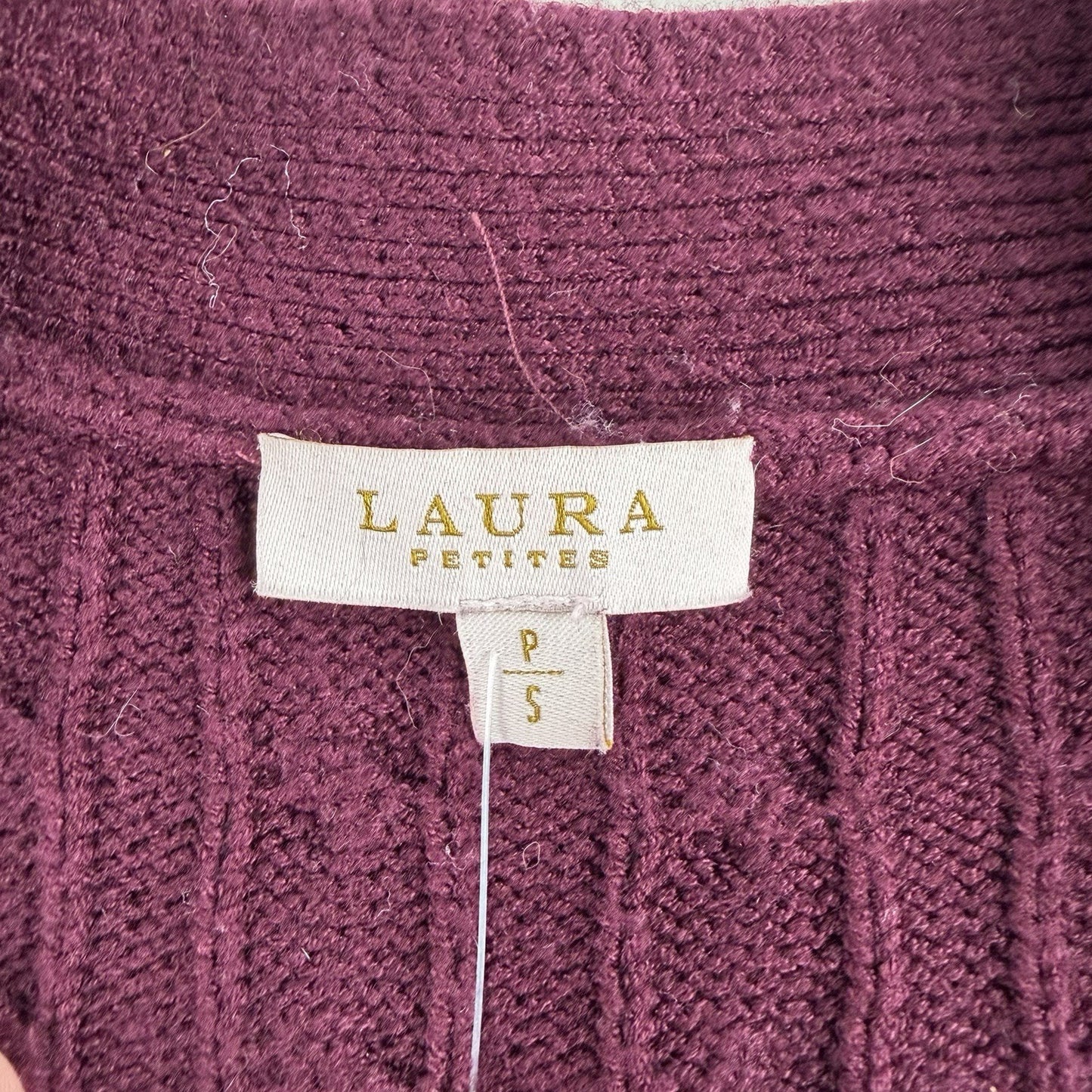 LAURA petites Dark Purple Cardigan Cable Knit Women's Sz Small Open Front Casual