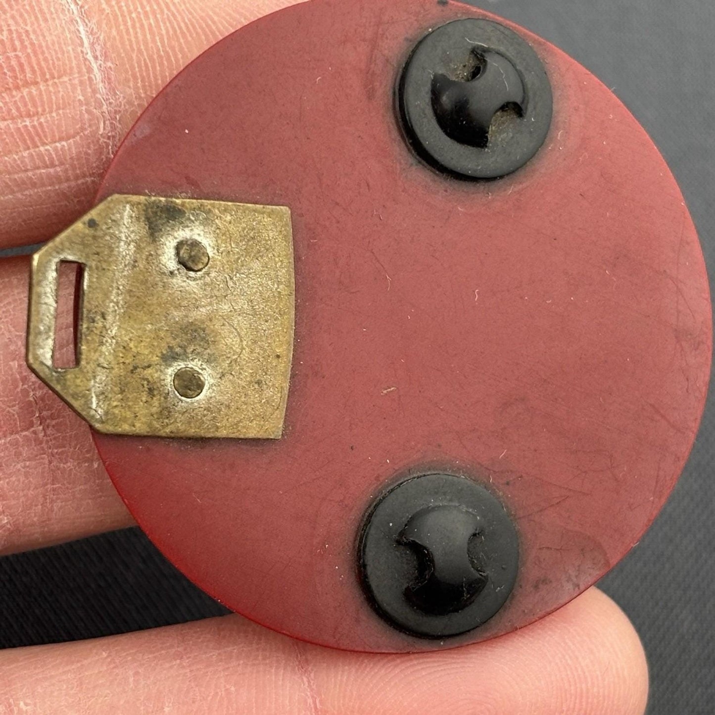 Rare 1930s Hand-Painted Bakelite & Brass Buttons — Oriental Market Scene, Red