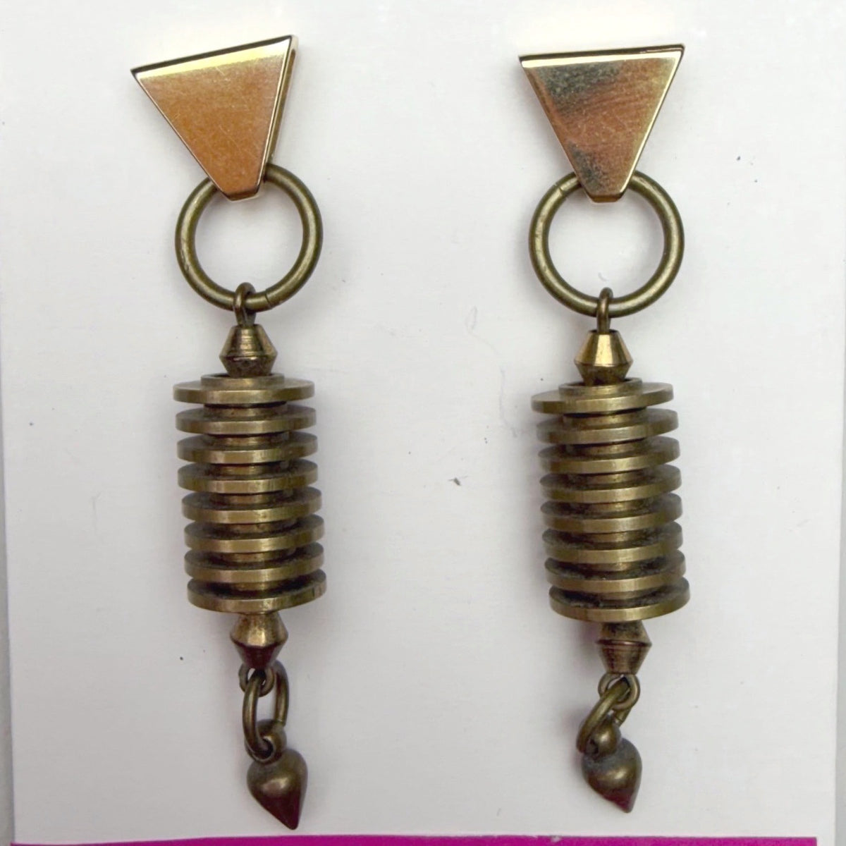 Biko Gold Drop Earrings Triangle Stud Post Back Art to Wear SteamPunk Geometric