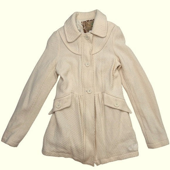 Billabong Cream Textured Peplum Coat Jacket Women's Size Small