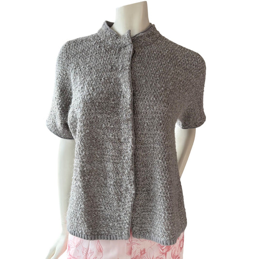 Basler Bouclé Cardigan Grey Metallic Knit Minimalist  Old Money Grandma Chic 10