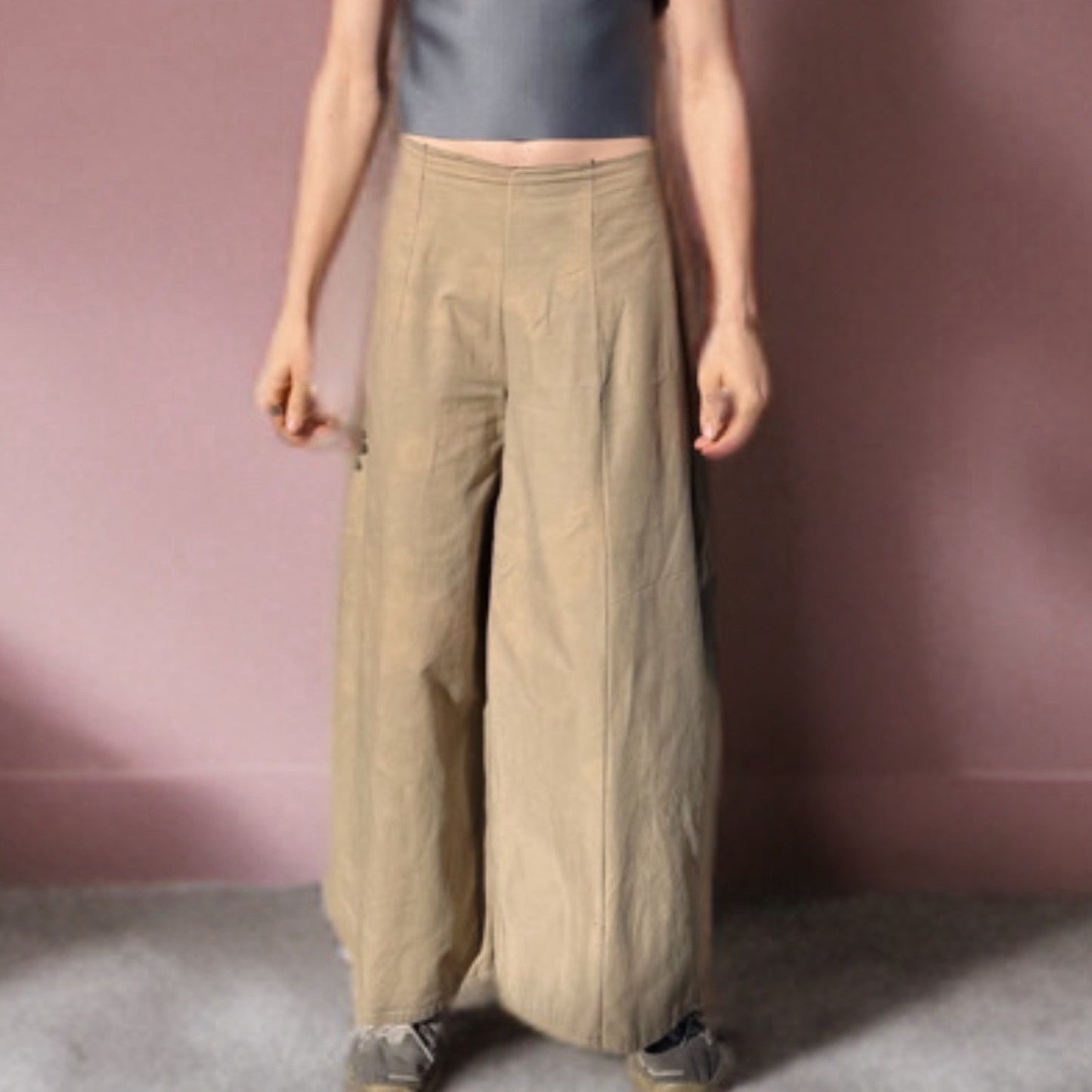 Simple  Wide Leg Trousers Tan Streetwear Rave Pants Large