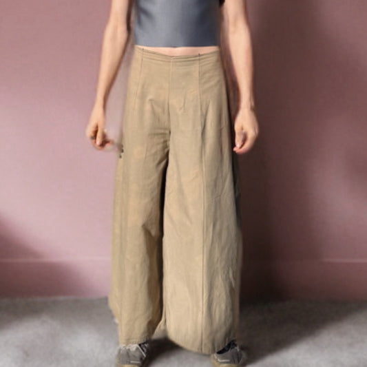 Simple  Wide Leg Trousers Tan Streetwear Rave Pants Large