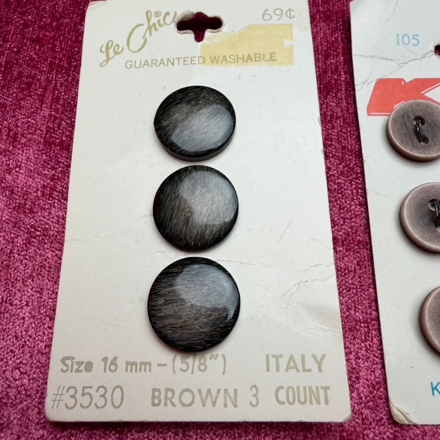 Le Chic Kmart Rare Vintage Buttons Lot 13 Count Wood Grain Italy Retro Sewing