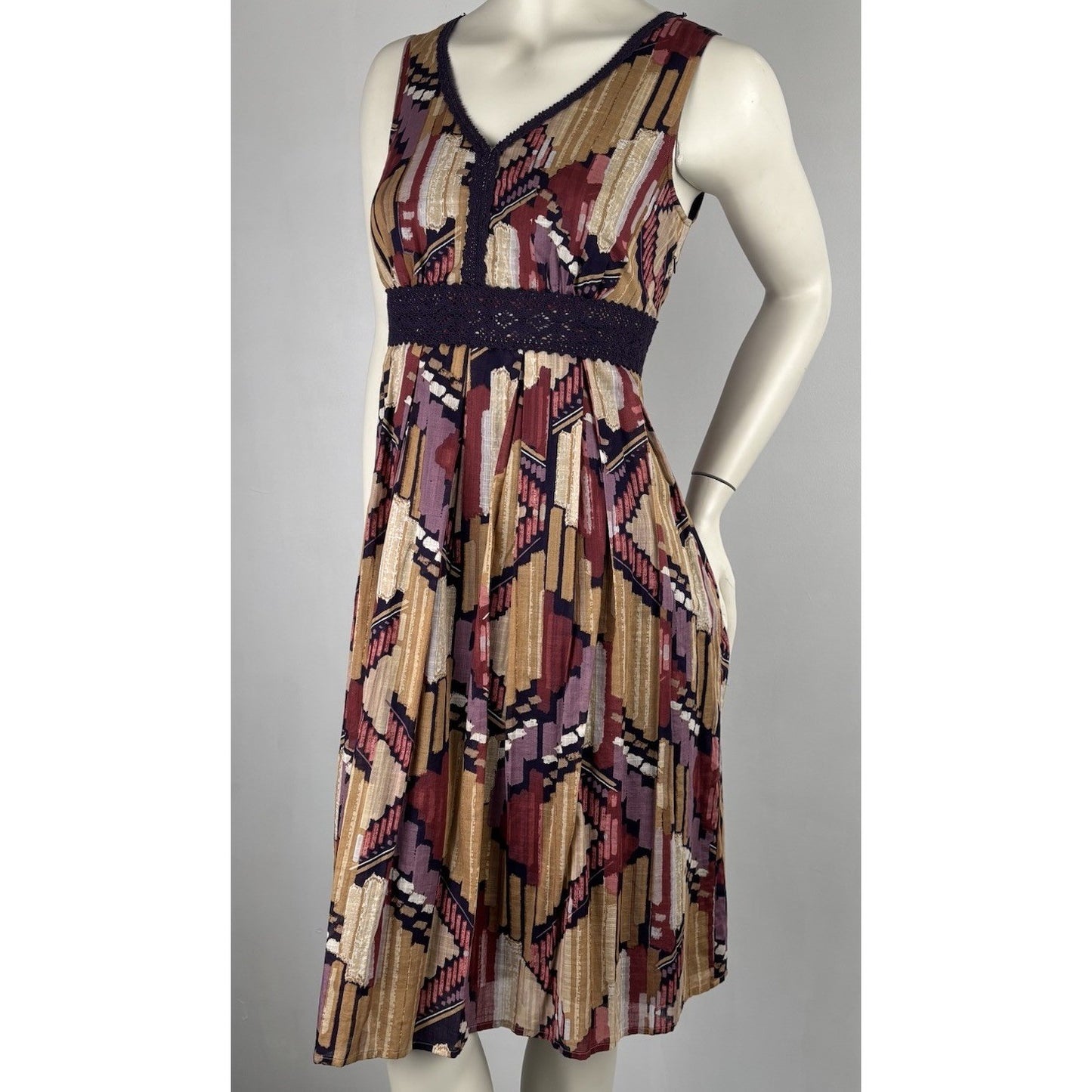 Axcess by Liz Claiborne Abstract Print Sleeveless Dress Boho Retro Style M