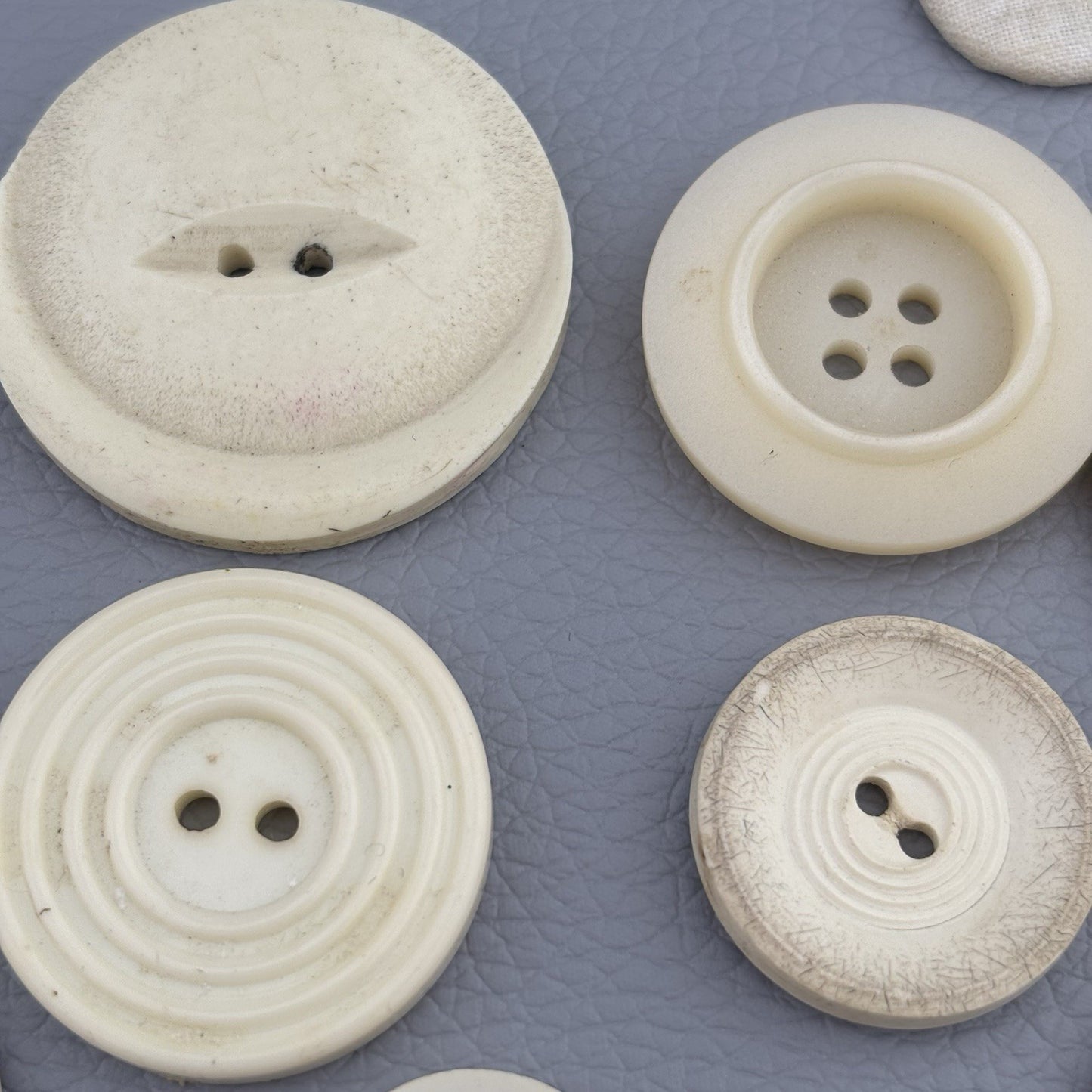 Antique Casein + Fabric Buttons Lot – Natural Ivory Beige Mix ~35pcs Early 1900s