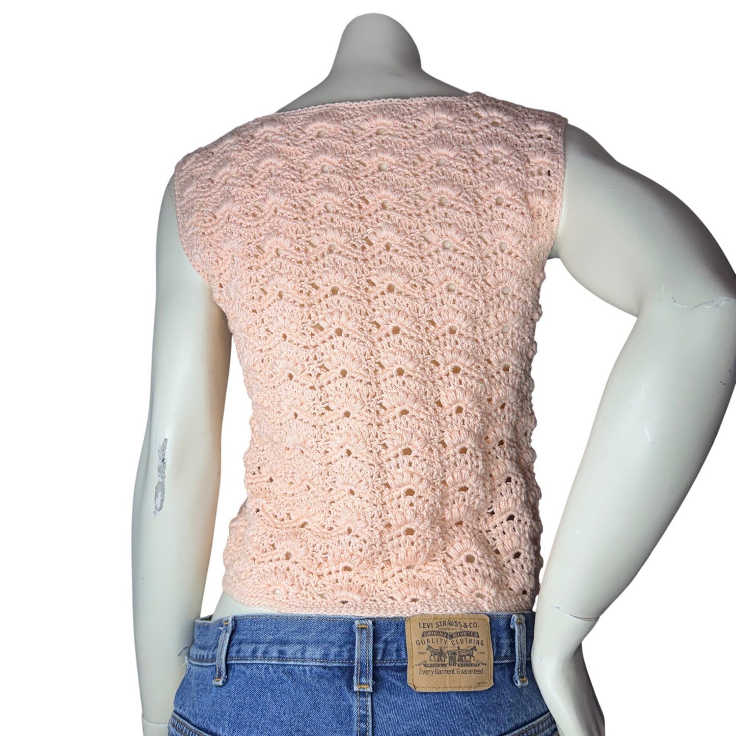 Vintage Handmade Crochet Tank Top Peach