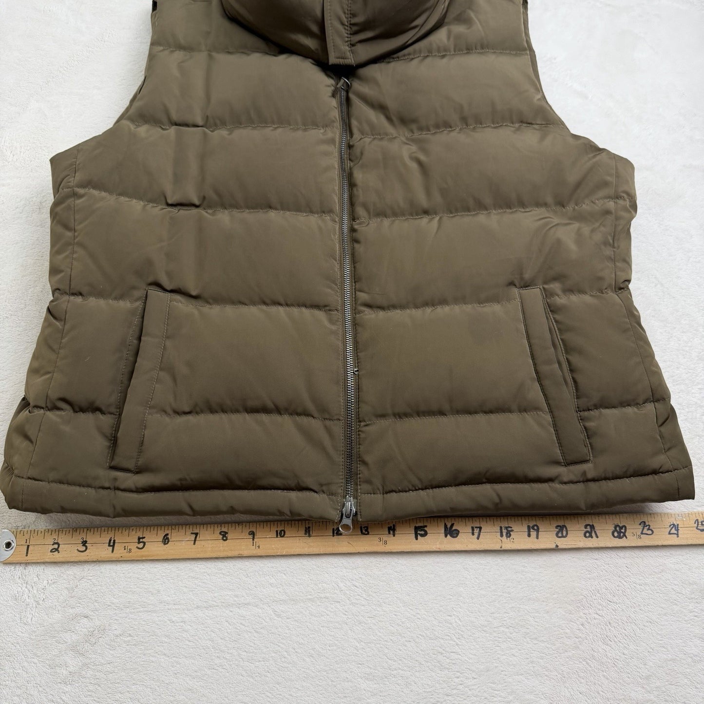 Talbots Womens Olive Green Puffer Vest Zip Front Duck Down Feather Gorpcore XL