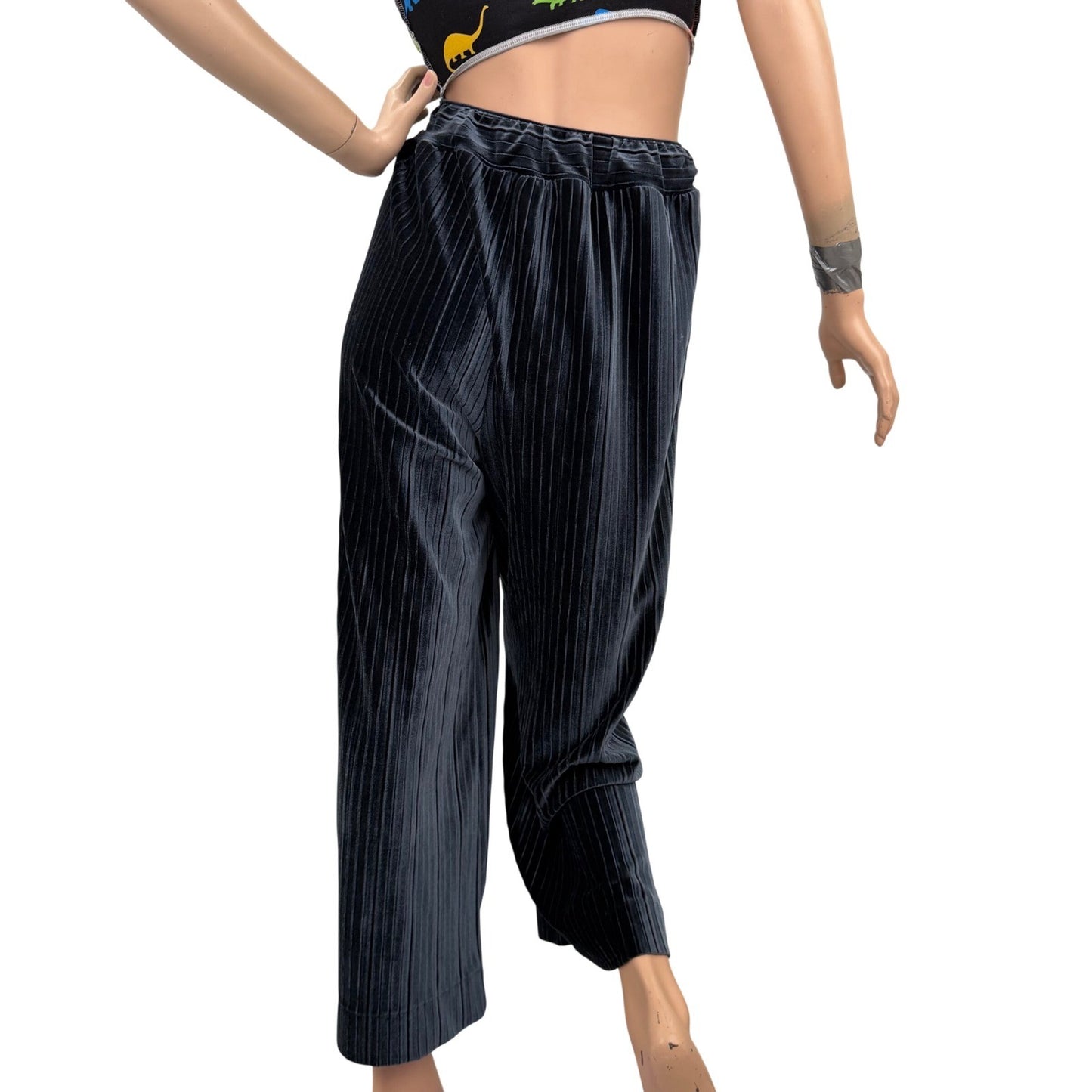 Joe Fresh Navy Blue Pleated Velvet Wide Leg Pants Small Dark Academia Romantic