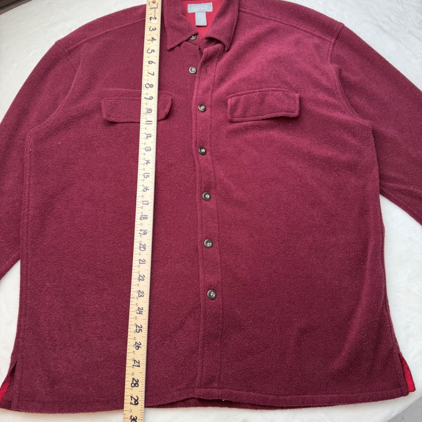North Forty Four Fleece Button Down Shirt Burgundy Shacket Gorpcore Cabin Large