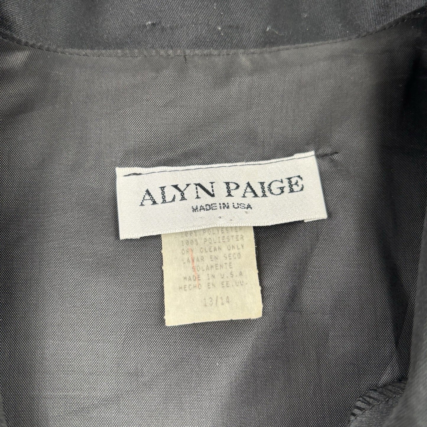 Alyn Paige Black Satin Trim Blazer Womens 13/14 Single Button Tuxedo Style Jacky