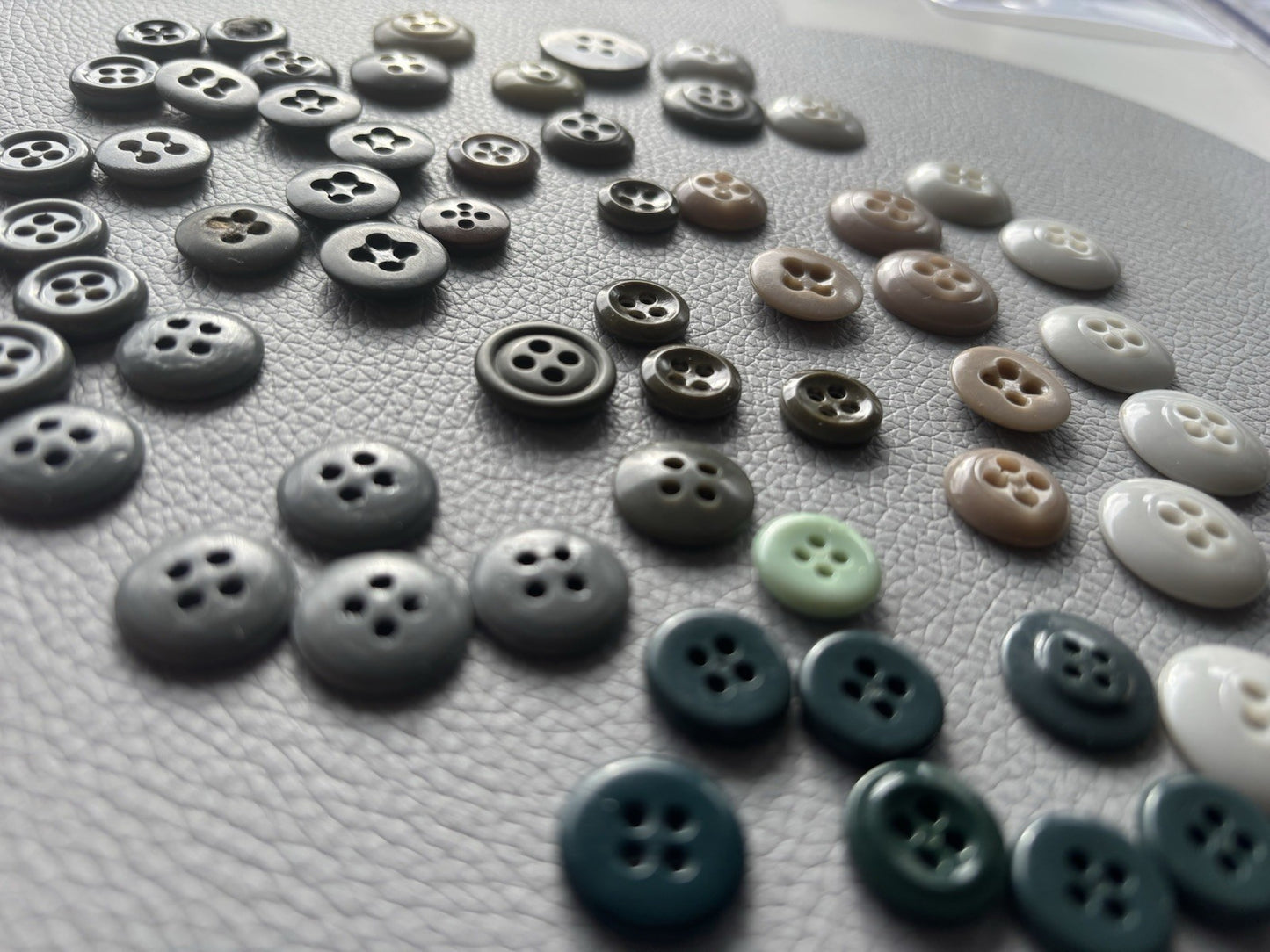Vintage Button Lot Of 59 Early Plastic Four Hole Buttons Grey Taupe White Brown