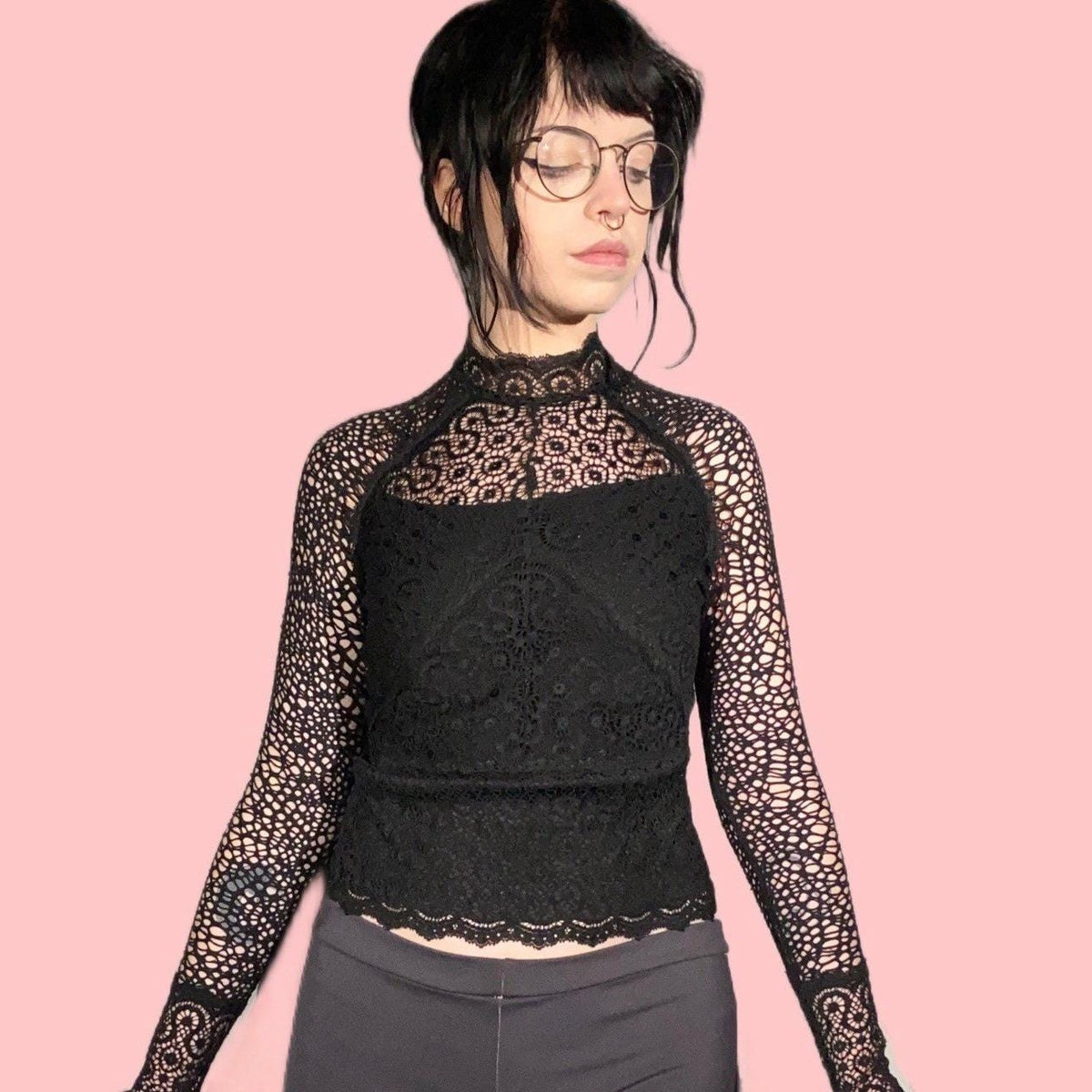 Sagaie Black Lace Mock Neck Top | Size 2