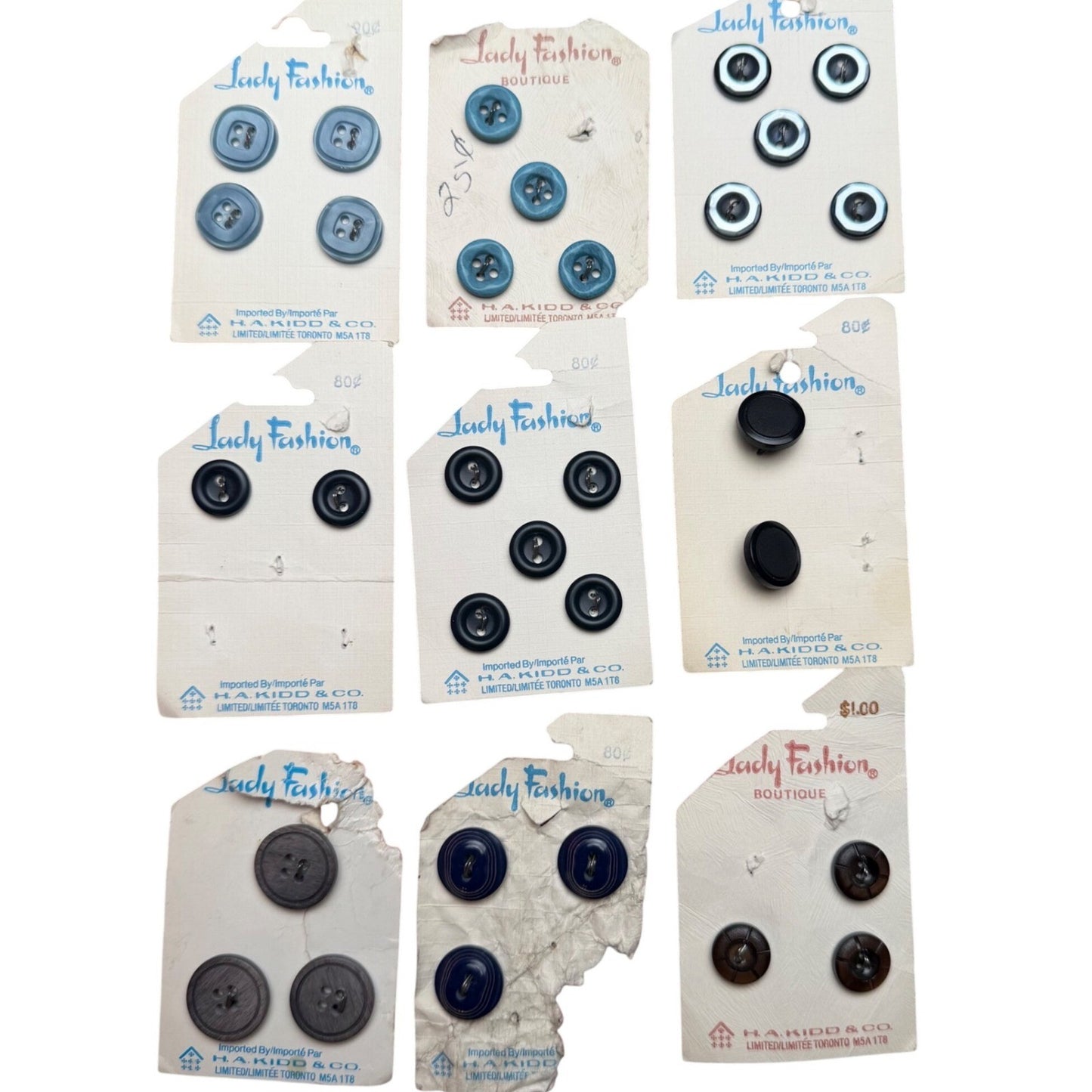 Lady Fashion Vintage Buttons Lot H.A. Kidd & Co Retro Sewing Notions Mixed Cards