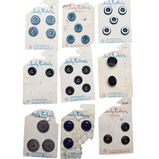 Lady Fashion Vintage Buttons Lot H.A. Kidd & Co Retro Sewing Notions Mixed Cards