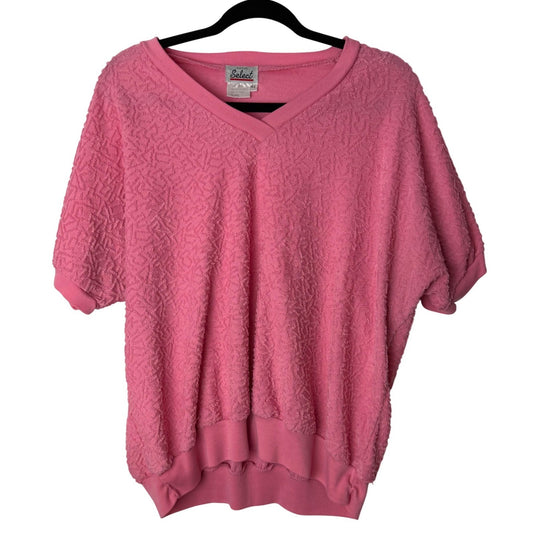 Vintage Eaton Select Pink Textured V-Neck Short Sleeve Top Retro 80s Size 44