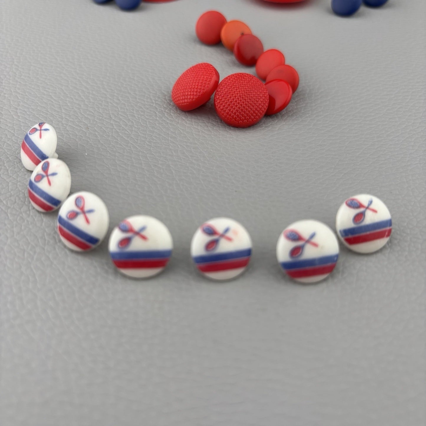 Red Blue White Badminton Button Lot ~ 37 Plastic Shank Craft Sewing Supply