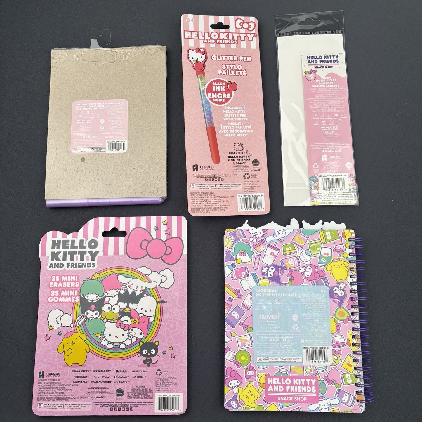 Hello Kitty & Friends Stationery Set Journal Notepad Pen sticky Notes Erasers