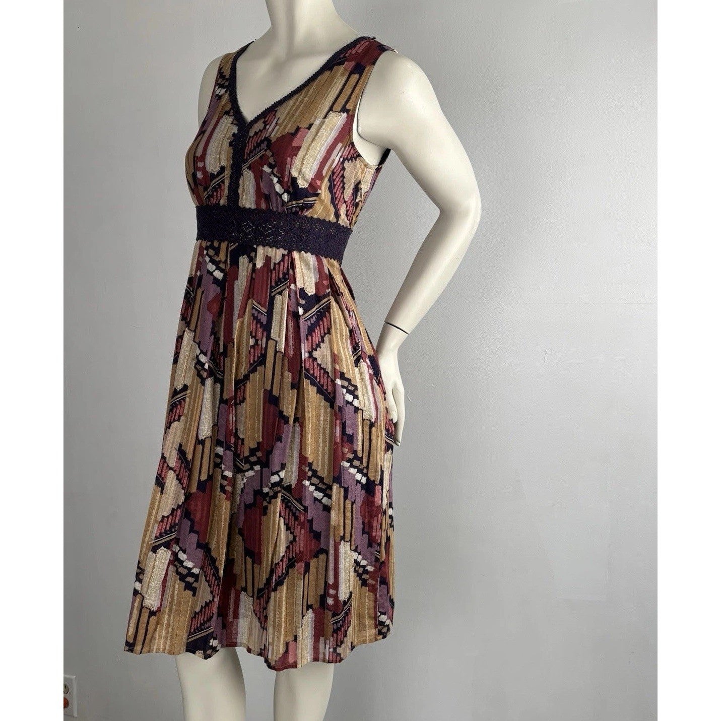 Axcess by Liz Claiborne Abstract Print Sleeveless Dress Boho Retro Style M